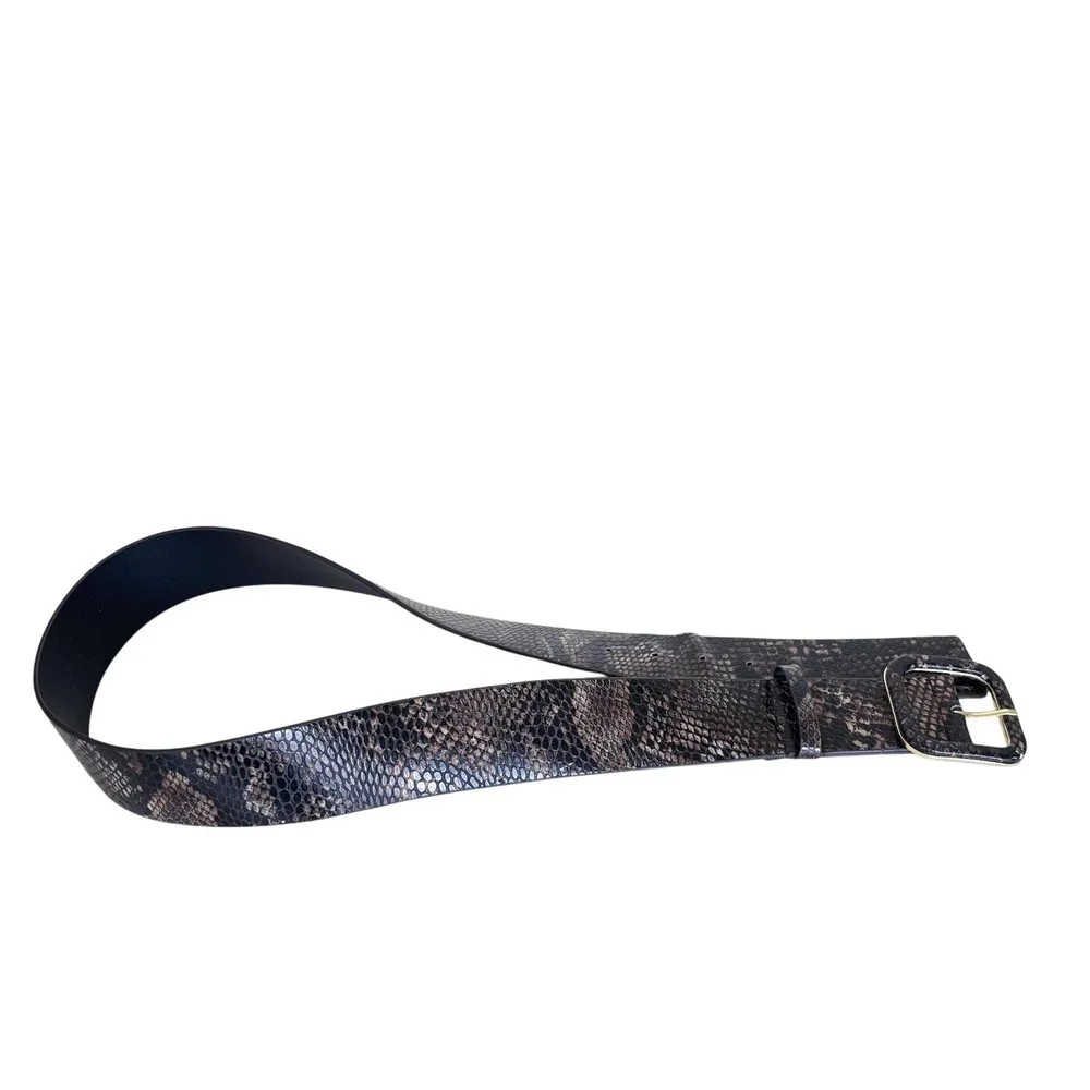 Tahari Womens Snakeskin Embossed Wide Belt Size 6 Brown Animal Print Statement